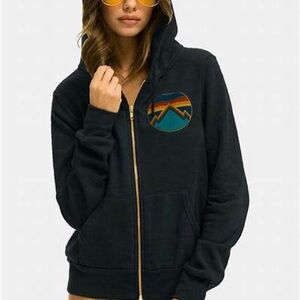 Aviator Nation Black Zip-Up Hoodie with Colorful Patch
